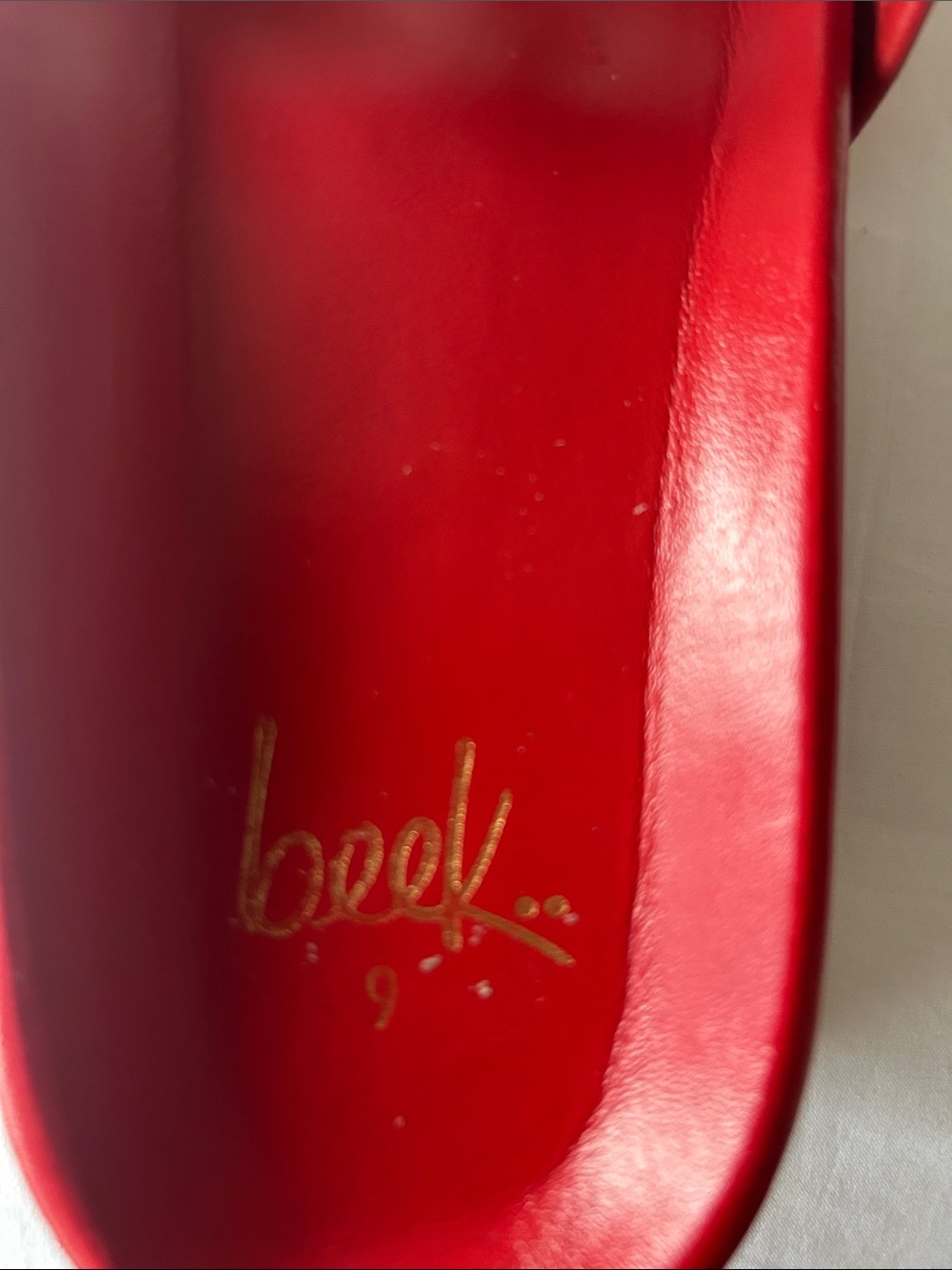 BeeK Pelican Red Leather Slide Sandals SZ 9 - Picture 8 of 9